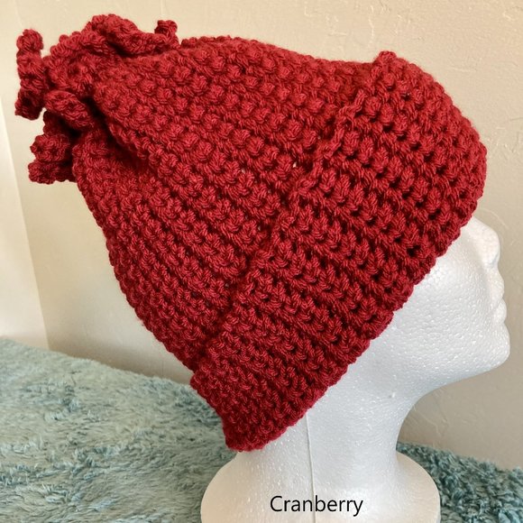 Adorable adult Beanie with Fringe! Color: Cranberry - Picture 1 of 1